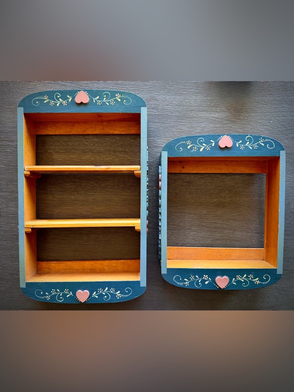 Vintage Hand Painted Heart Small Trinket Shelves BOTH Set Of 2